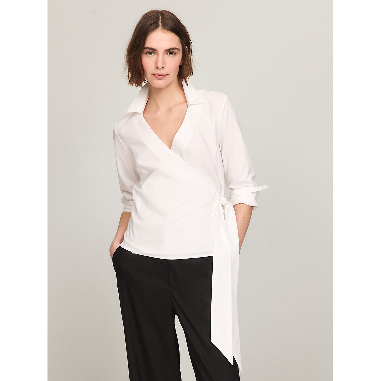 TOMMY HILFIGER Solid Stretch Cotton Wrap Top